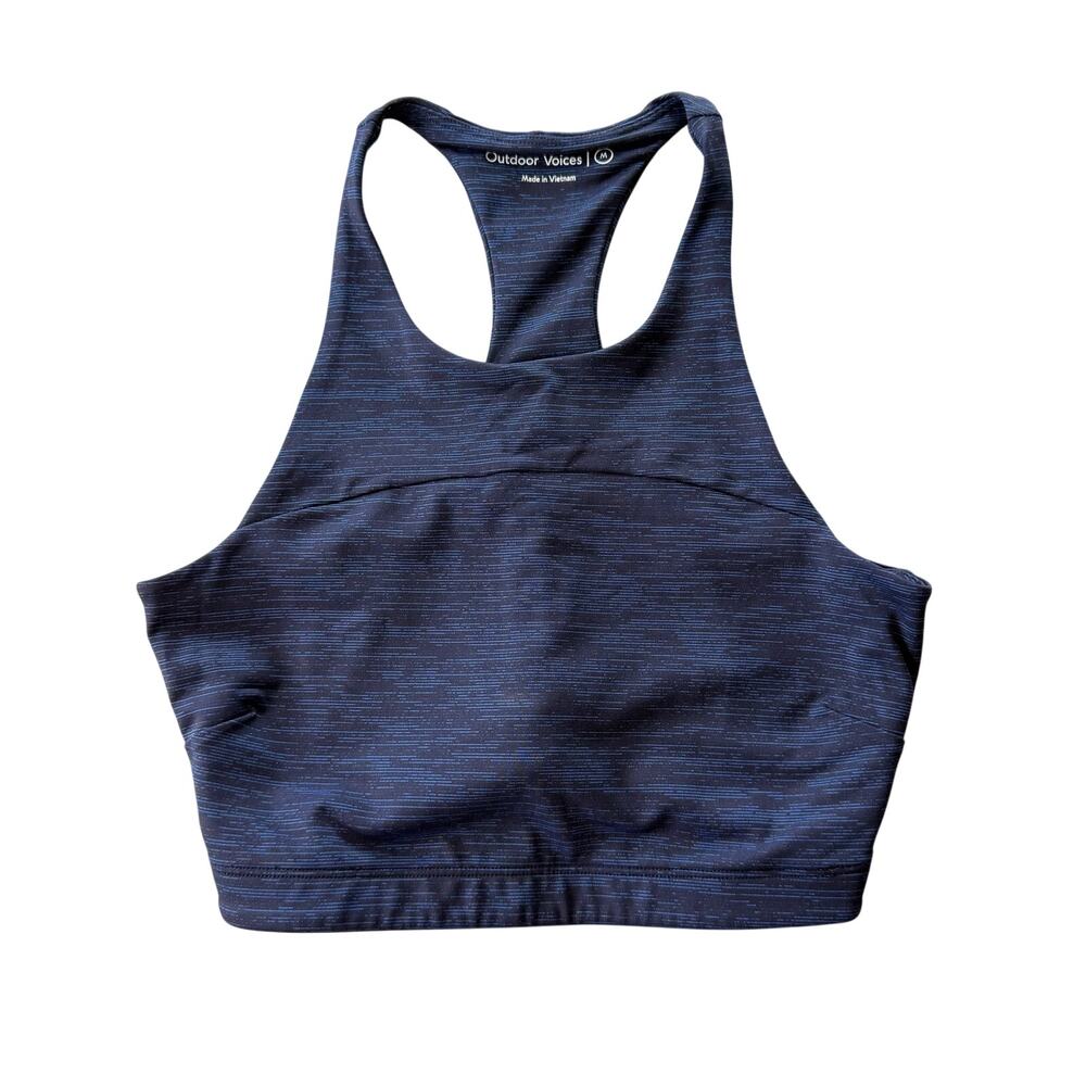 Outdoor Voices Navy Blue Heather Move Free Crop Top Racer Back Sports Gym Bra